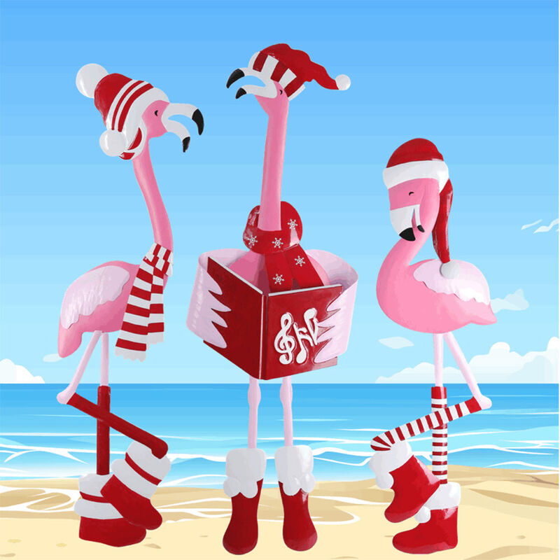 Metal Caroling Flamingos Trio Yard Decor image number 2