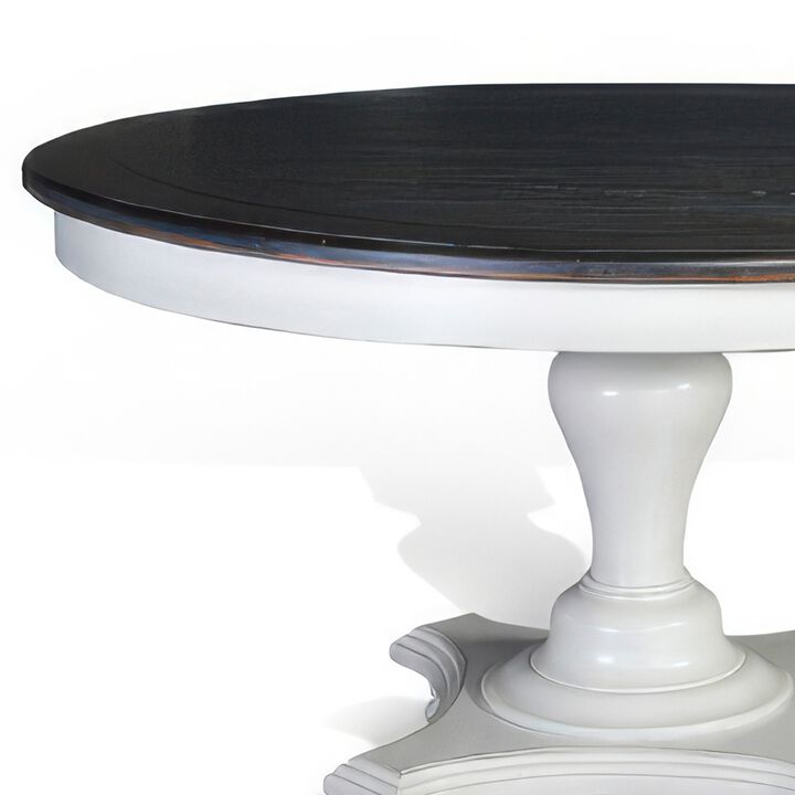 Orso Dining Table, Pedestal Base, 54 Inch Round Top, White, Dark Brown - Benzara
