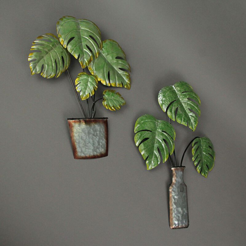 Set of 2 Metal Tropical Potted Plant Wall Art Decorative Sculpture Home Decor image number 3