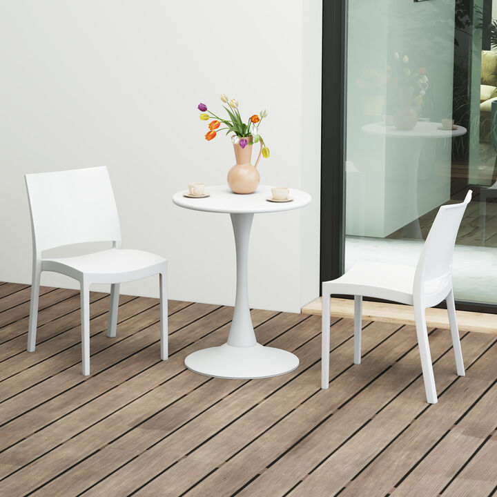 WestinTrends 3-Piece Outdoor Round Metal Patio Dining Table Set With Stackable Patio Dining Side Chairs
