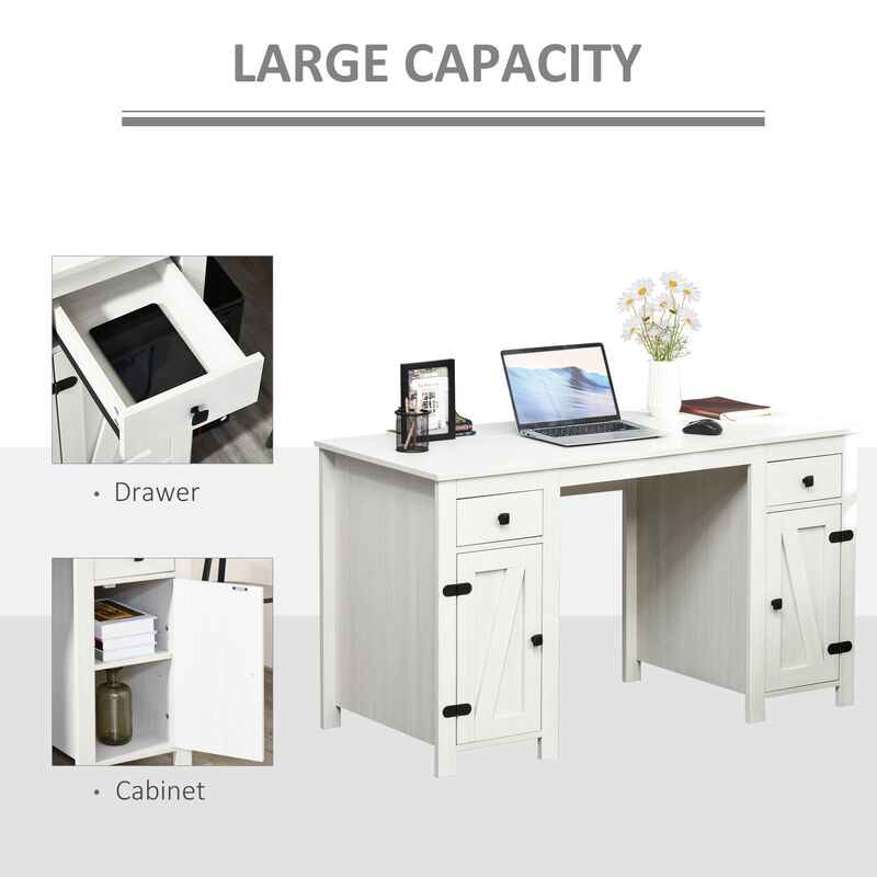 White Barn Door Desk: Home Office Writing Desk with Adjustable Shelf