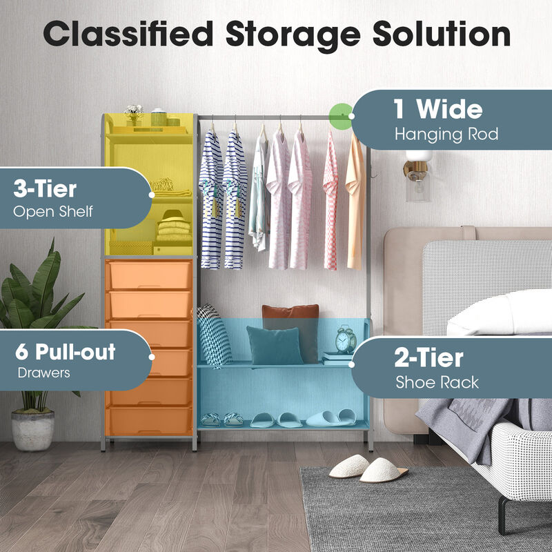Free Standing Closet Organizer with Removable Drawers and Shelves-Gray