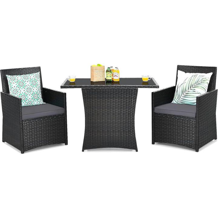 Hivvago 3-Piece Outdoor Patio Furniture Bistro Dining Set in Brown Grey PE Rattan