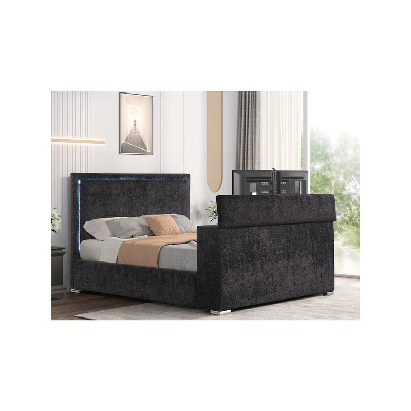 Best Master Furniture Modern Upholstered Bed Frame with Hidden TV Lift Storage, California King, Black image number 5