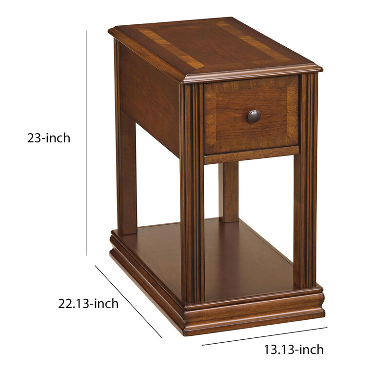Chair Side End Table with 1 Drawer and Open Bottom Shelf, Brown