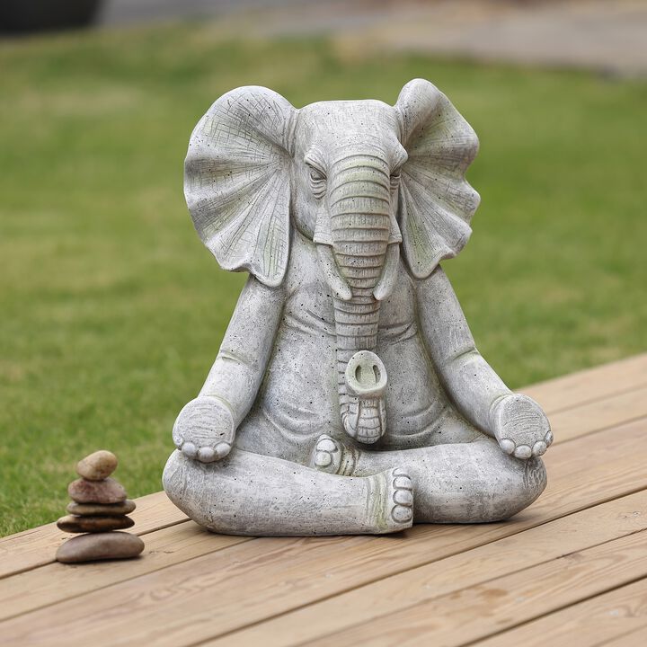LuxenHome Gray MgO Meditating Elephant Statue