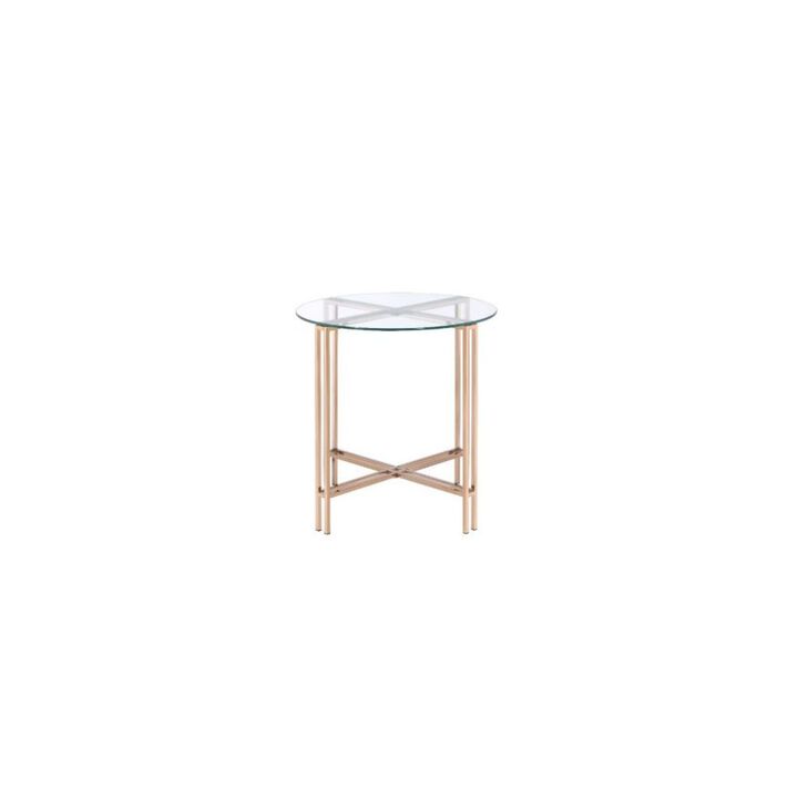 Homezia 24" Champagne And Clear Glass And Metal Round End Table