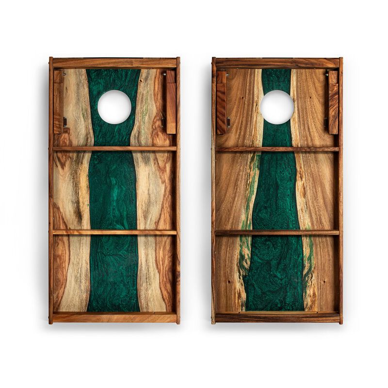 The River Epoxy Resin With Live Edge Acacia Pathfinder Art Cornhole Boards image number 2