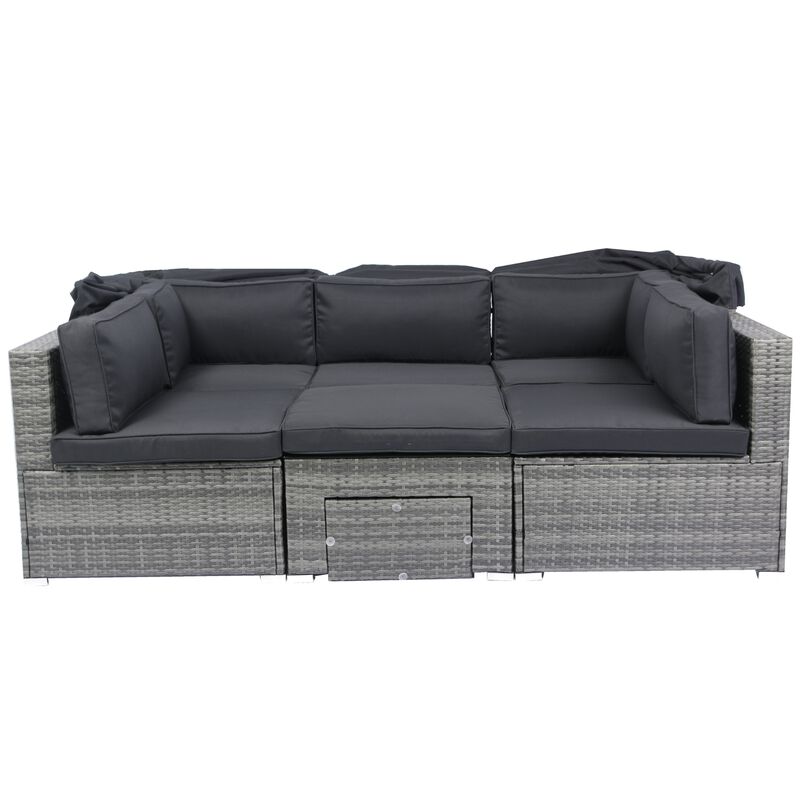 Whisen 7-Piece Wicker Rattan Patio Sectional Set with Retractable Canopy & Washable Cushions