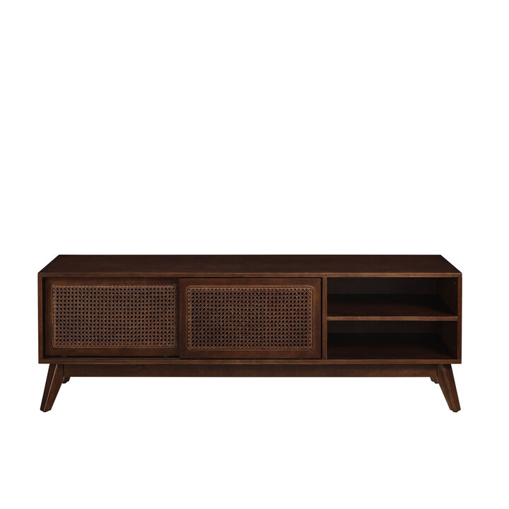 Merax Vintage Rattan TV Cabinet - 59" Mid-Century Storage Stand for TVs Up to 65 Inches