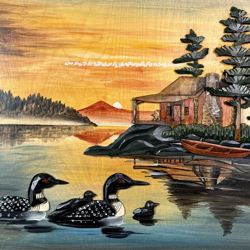 Rustic Loon Family Intarsia Wood Wall Sculpture 25.5x29.5 Cabin D&eacute;cor image number 3