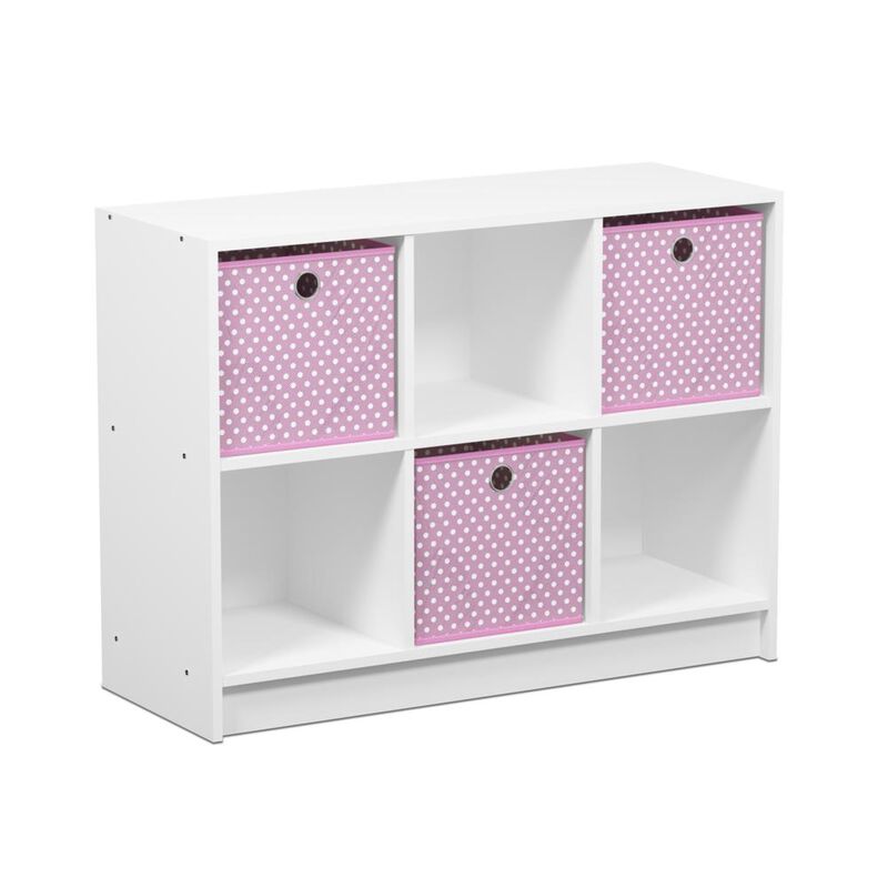 Furinno Basic 3x2 Cube Storage Bookcase Organizer with Bins, White/Light Pink
