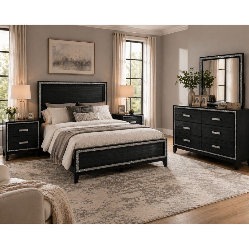 Queen Size Bedroom Set, Black Finish, 4-Piece Set with Bed, 2 Nightstands and Dresser image number 8