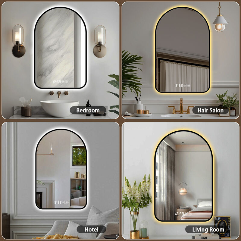ELEMENT ACE Arched LED Bathroom Mirror with Time Display, Anti-Fog Technology and Dimmable Backlight image number 5