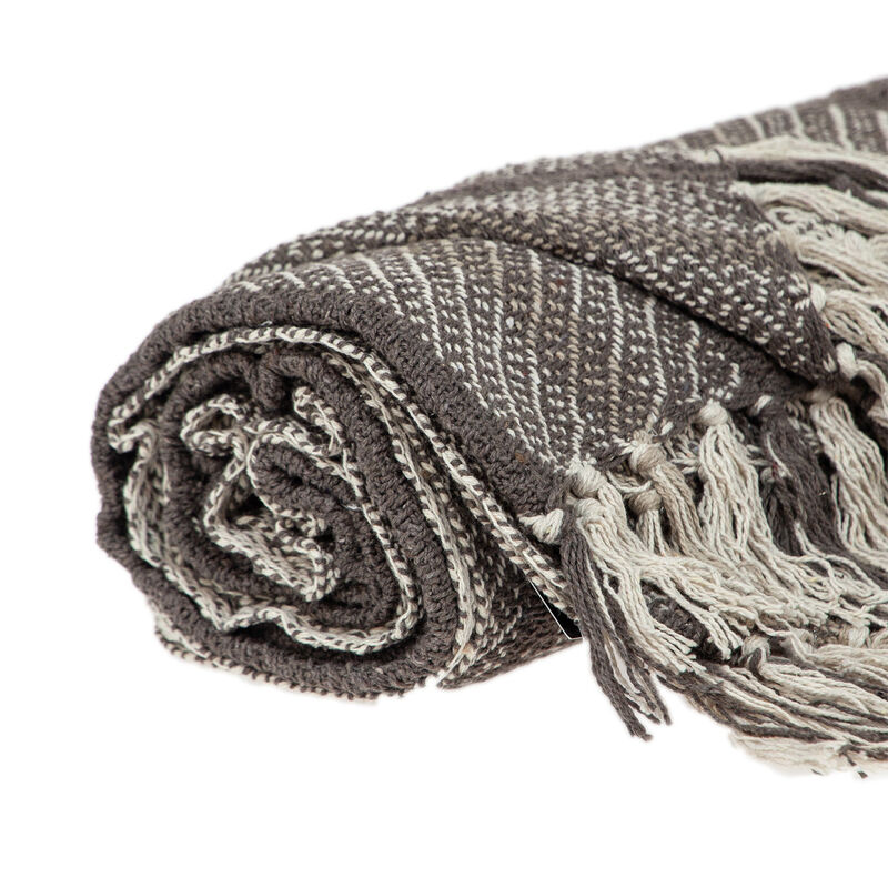 HomeRoots Brown and Taupe Striped Woven Handloom Throw image number 2