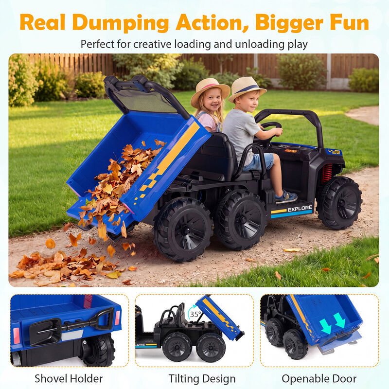 2 Seater 24V Ride On Dump Truck 4WD with Electric Dump Bed and Lights for Kids image number 6