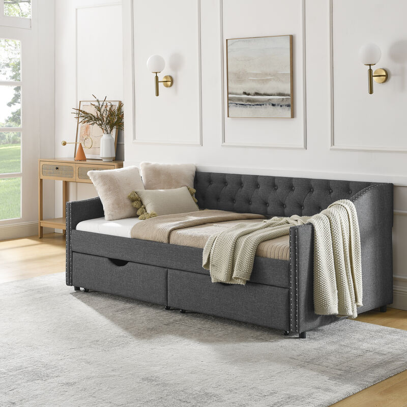 Nadcun Linen Upholstered 2 Storage Drawers Daybed image number 3
