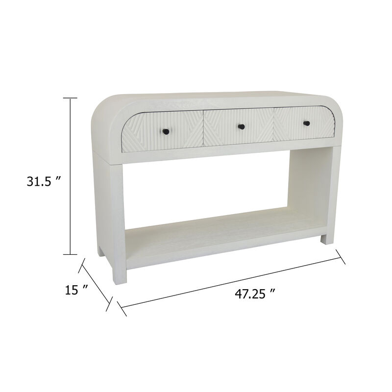 Jack Console Table, White Wood, 3 Drawers and Bottom Shelf, 47 Inch image number 5