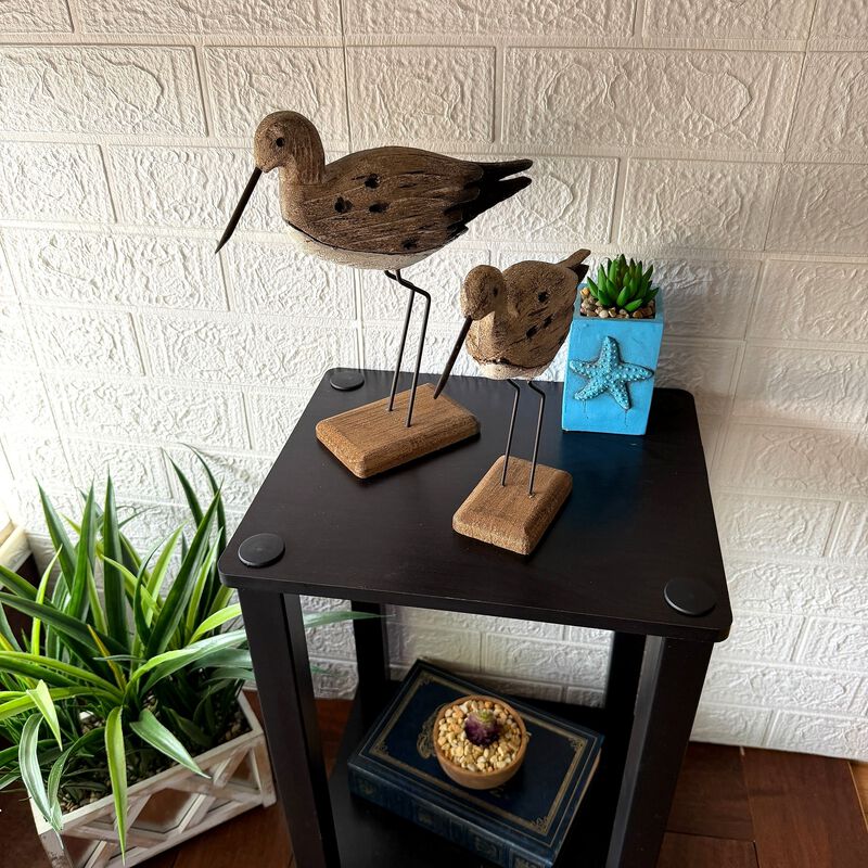 Set Of 2 Weathered Wood Sea Bird Statues Coastal Table Decor 1075 In image number 6