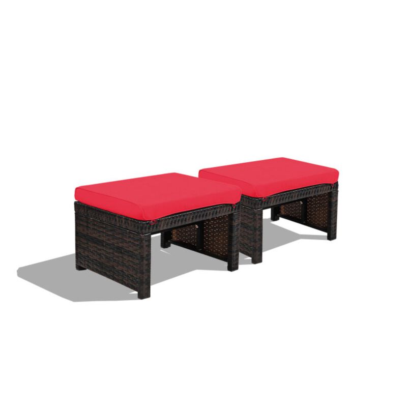 Hivvago 2 Pieces Patio Rattan Ottomans with Soft Cushion for Patio and Garden