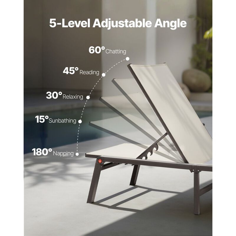 Outdoor Reclining Lounge Chairs Set of 2, Folding Sun Tanning Chairs with Adjustable Backrest-Beige image number 5