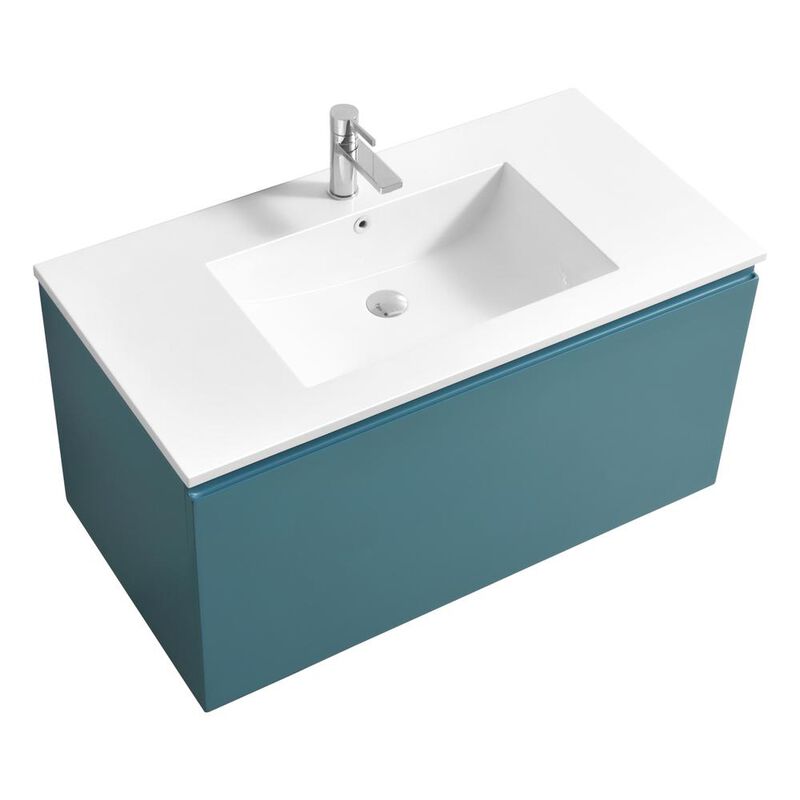 Kubebath Balli 40'' Wall Mount Modern Bathroom Vanity in Teal Green Finish