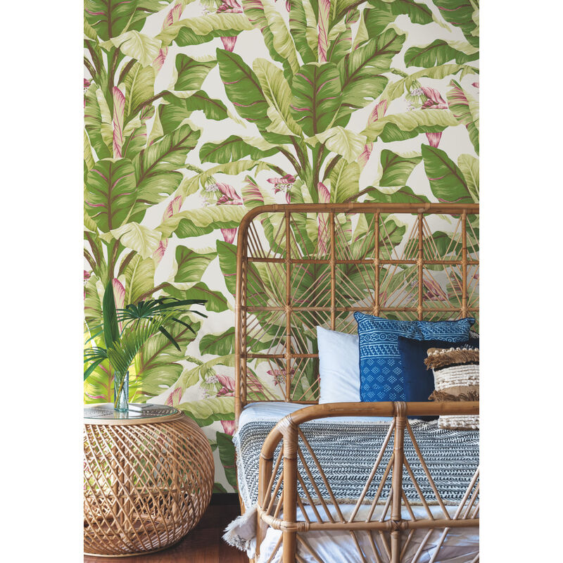 Banana Leaf Dark Brown & Pink Wallpaper image number 1