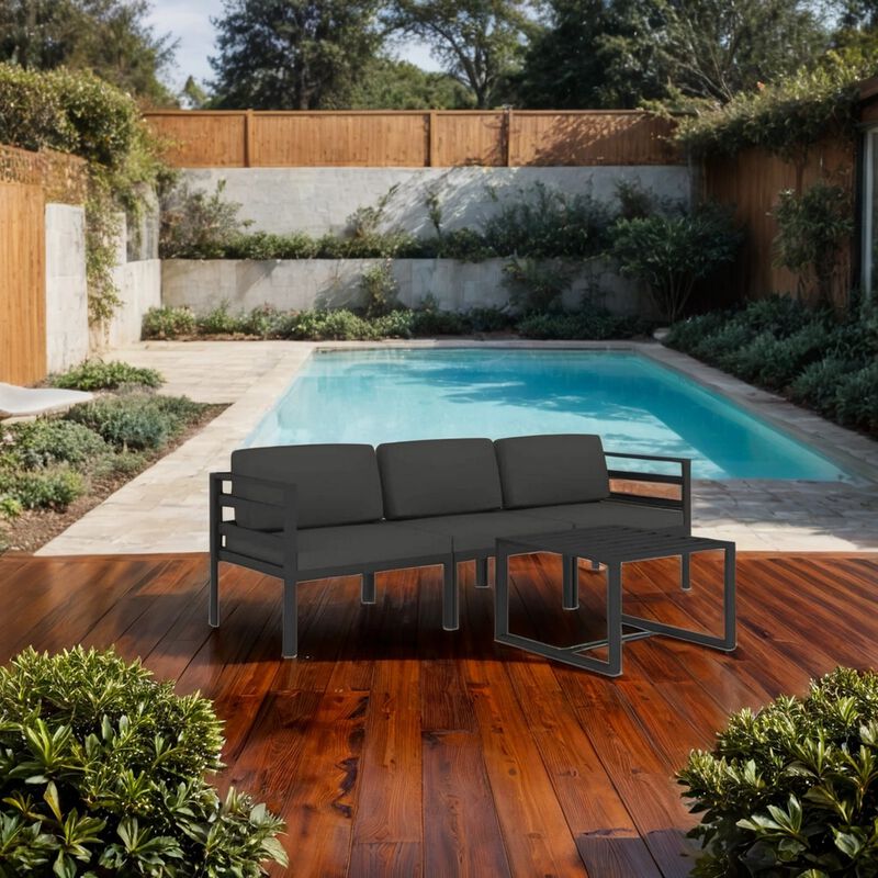 Shina 4pc Outdoor Modular Sofa Set, Dark Gray Aluminum, Cushions - Benzara