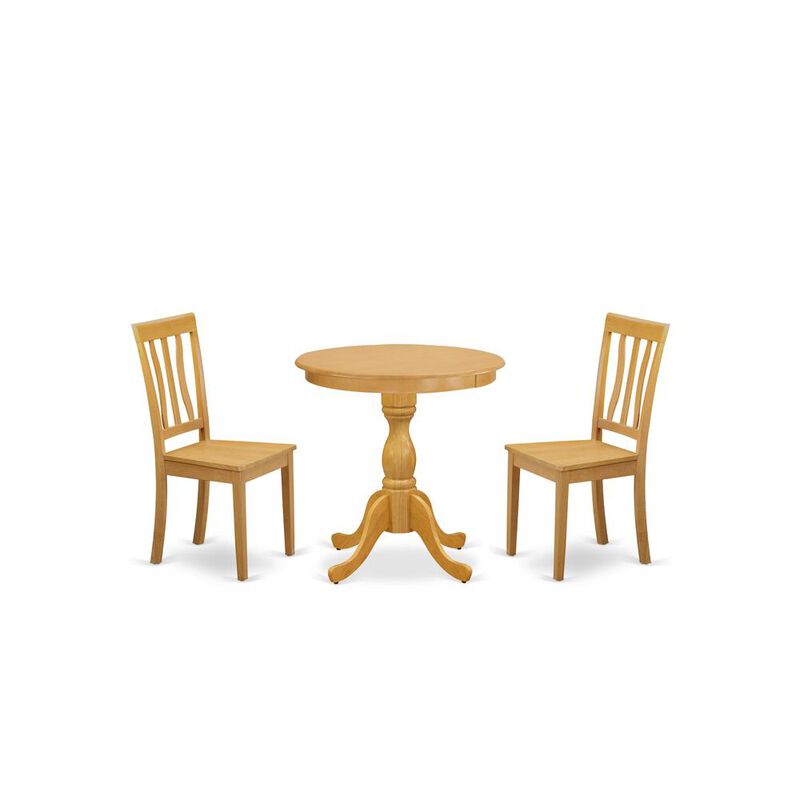 East West Furniture - ESAN3-OAK-W - 3-Pc Modern Dining Room Set - 2 Dining Room Chairs and 1 Dining Room Table (Oak Finish)