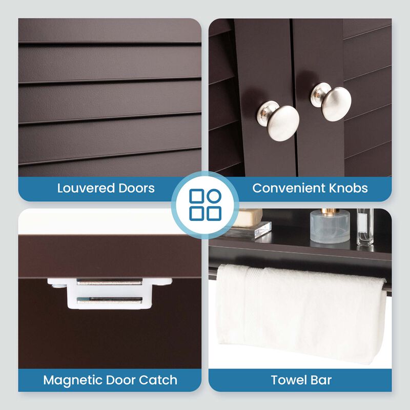 Costway Bathroom Wall Mounted Medicine Cabinet with Louvered Doors & Towel Bar White