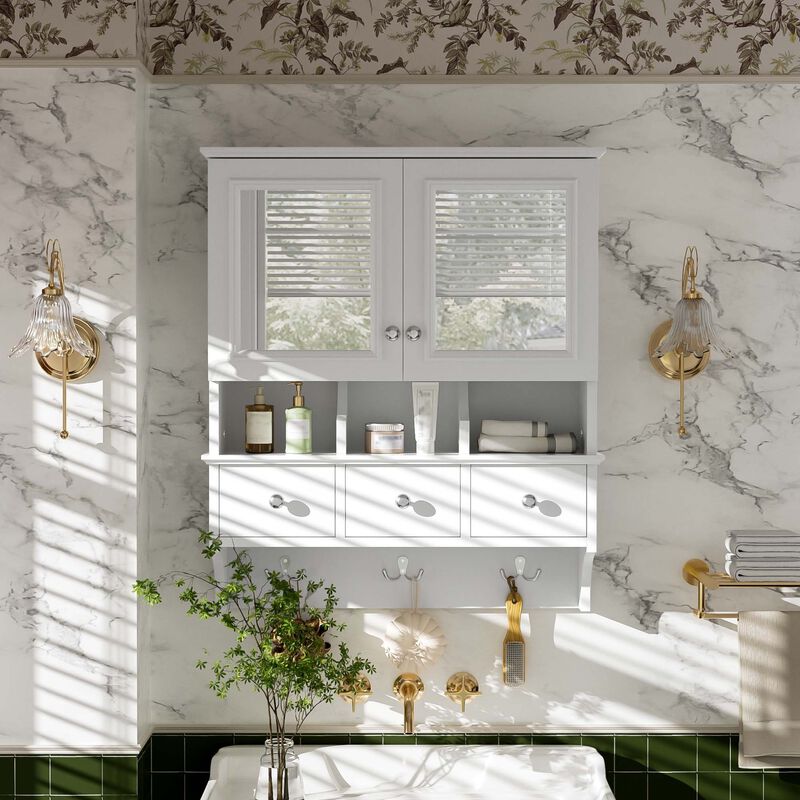 ELEMENT ACE 4-in-1 Wall Mounted Bathroom Mirror Cabinet 24 Inch Medicine Cabinet with Drawers Organizer Hooks High-Definition Mirrors with Storage for Bathroom Vanity image number 4