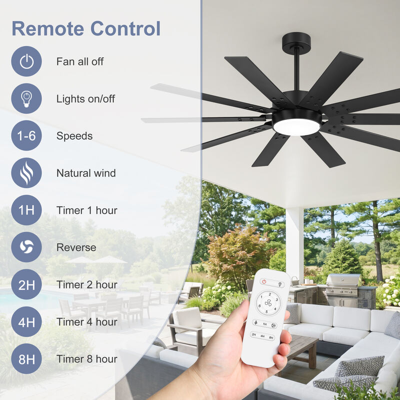 Breezary 60 Inch LED Ceiling Fan with Remote, 10 Plywood Blades, DC Motor, Timer image number 5