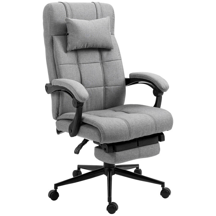 Vinsetto Executive Linen-Feel Fabric Office Chair High Back Swivel Task Chair with Adjustable Height Upholstered Retractable Footrest, Headrest and Padded Armrest, Light Grey