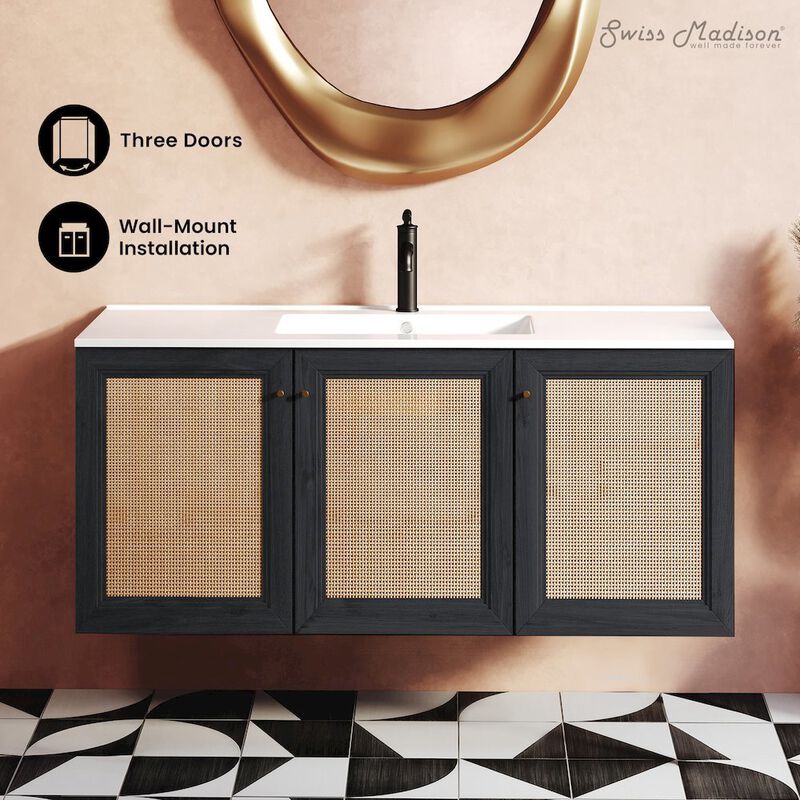 Classe 48" Wall-Mounted Bathroom Vanity in Black Oak image number 1