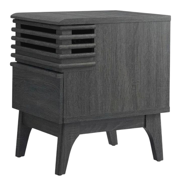 Nightstand in Gray Finish, Minimalist Design, Sturdy Base,, Versatile Storage