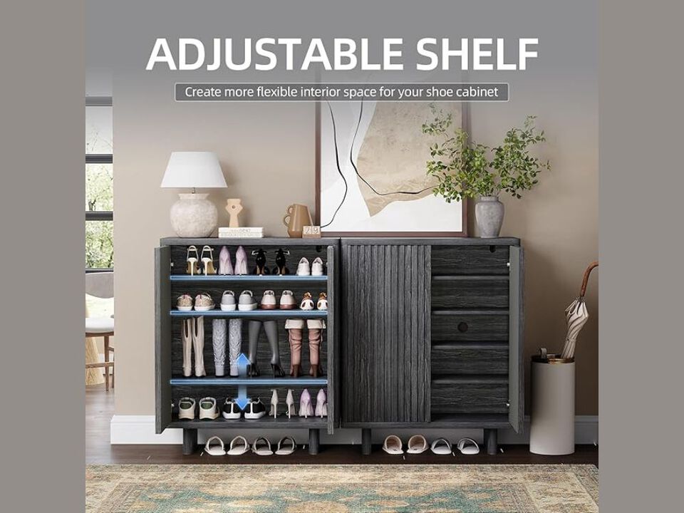 Entryway Wood Shoe Storage Bench 5 Tier Adjustable Shelves 46 Inch