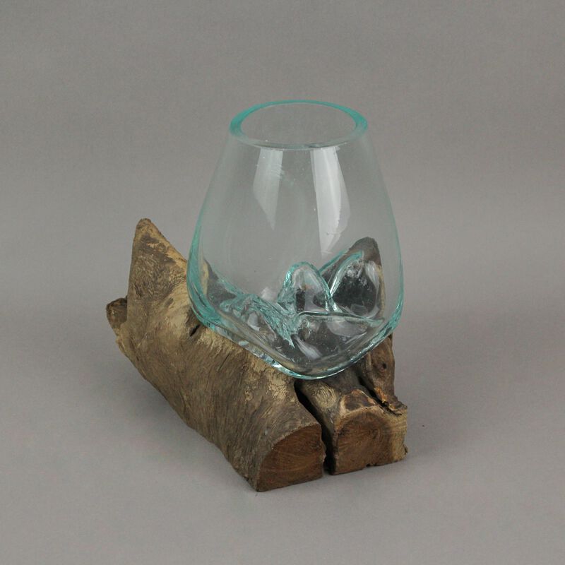 Melted Glass On Teak Driftwood Decorative Bowl/Vase/Terrarium Planter 6 Inch image number 3