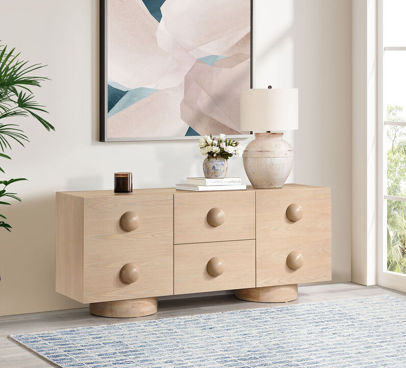 Meridian Furniture Bubble Natural Rubberwood with Oak Veneer Sideboard/Buffet