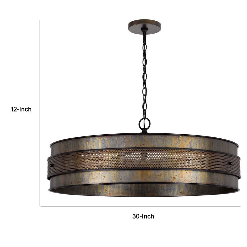 5 Light Chandelier, Drum Shade with Rustic Aged Bronze Mesh Band, 30 Inch image number 7