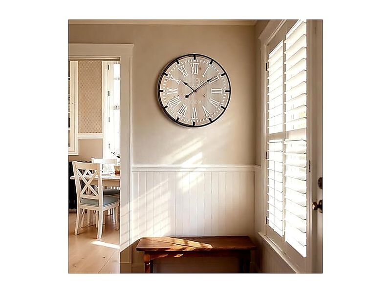 Farmhouse 24 Inch Extra Large Decor Wall Clock Metal Circle Oversized Wood Roman image number 3