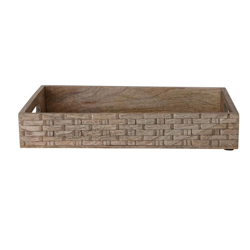 Hand-Carved Mango Wood Tray with Rustic Handles image number 0