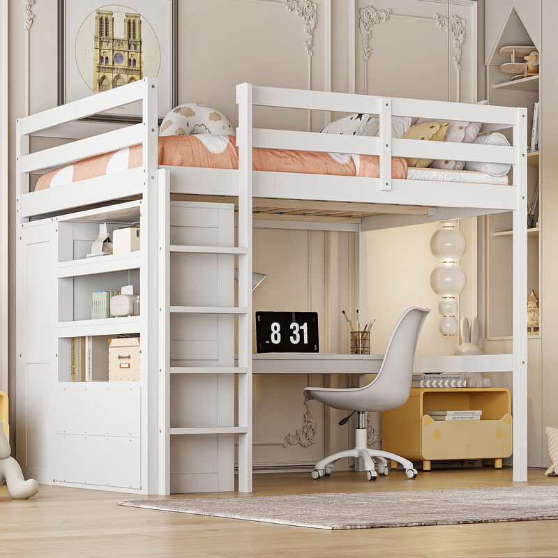 Merax Wood Full Size Loft Bed with Built-in Wardrobe