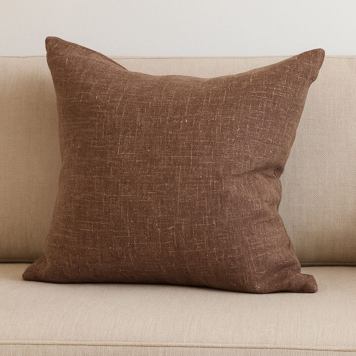 HomeRoots 22" Brown Linen Throw Pillow Cover with Texture