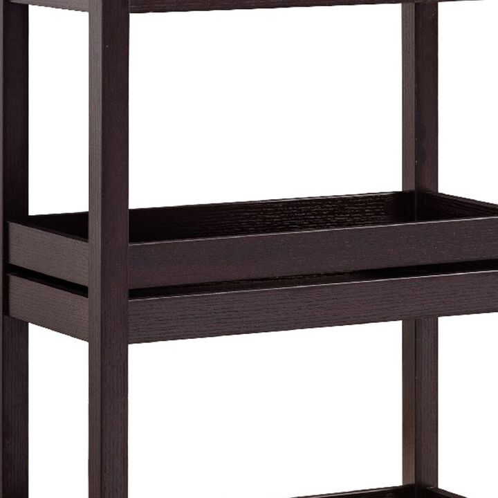 36 Inch Ethan 3 Tier Storage Cabinet with Raised Shelf Edges, Dark Brown-Benzara