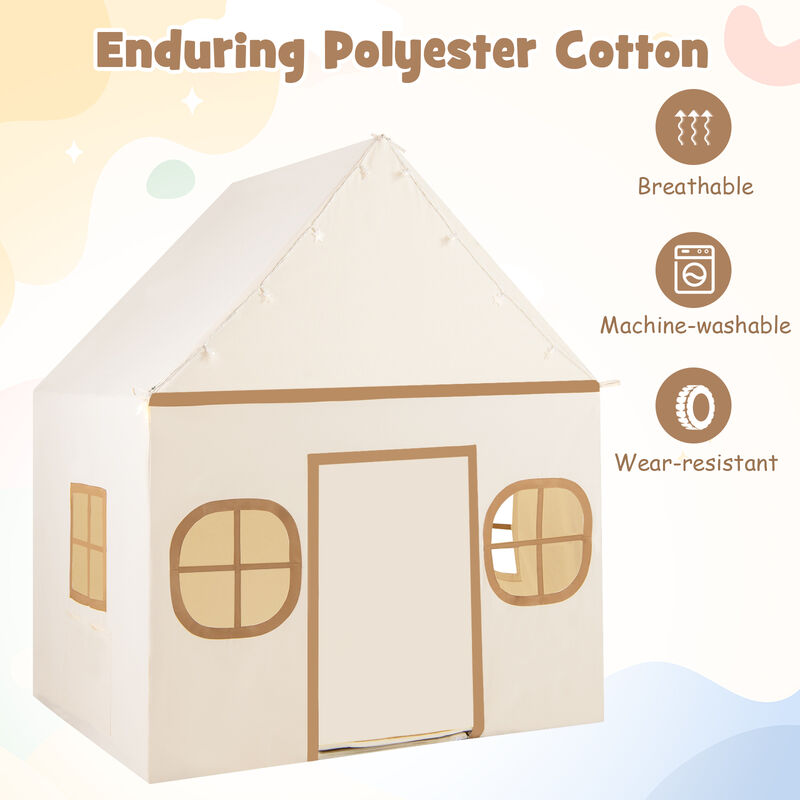 Large Kids Playhouse Tent with Windows, Door Curtain and Star Lights image number 5