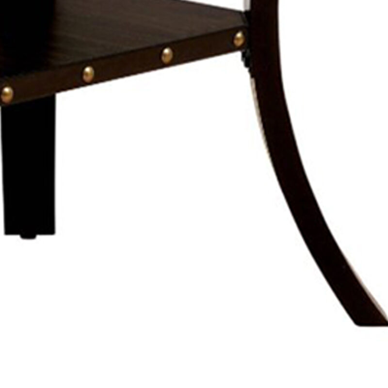 Transitional Wooden Dining Table with Nailhead Trim and Open Shelf, Brown-Benzara image number 4