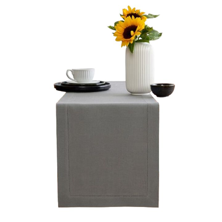 Solino Home 100% Pure Linen Table Runner - Classic Hemstitch