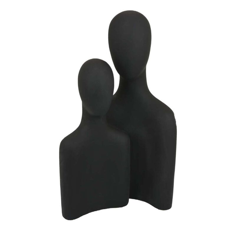 Nito Decorative Figurine, 2 Bust Silhouettes, 17 Inch Black Resin Body