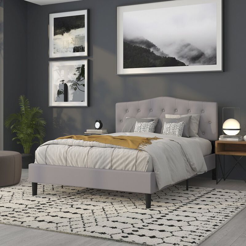 Flash Furniture Tufted Upholstered Queen Size Headboard in Light Gray Fabric image number 9