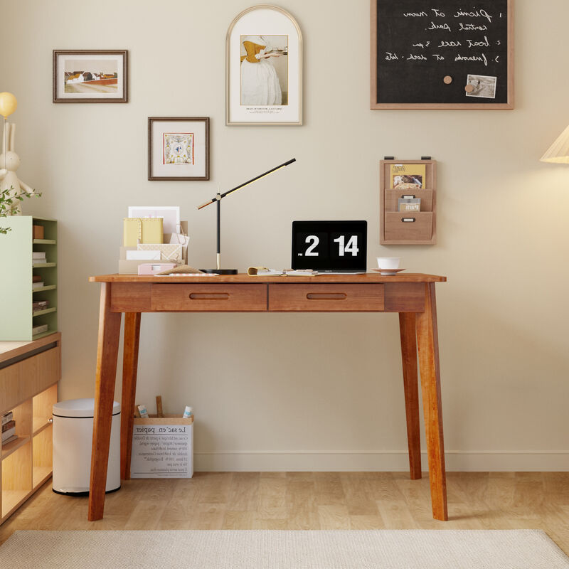 39.4 in. W-29.5 in. H Brown Walnut Computer Desk with 2-Drawers